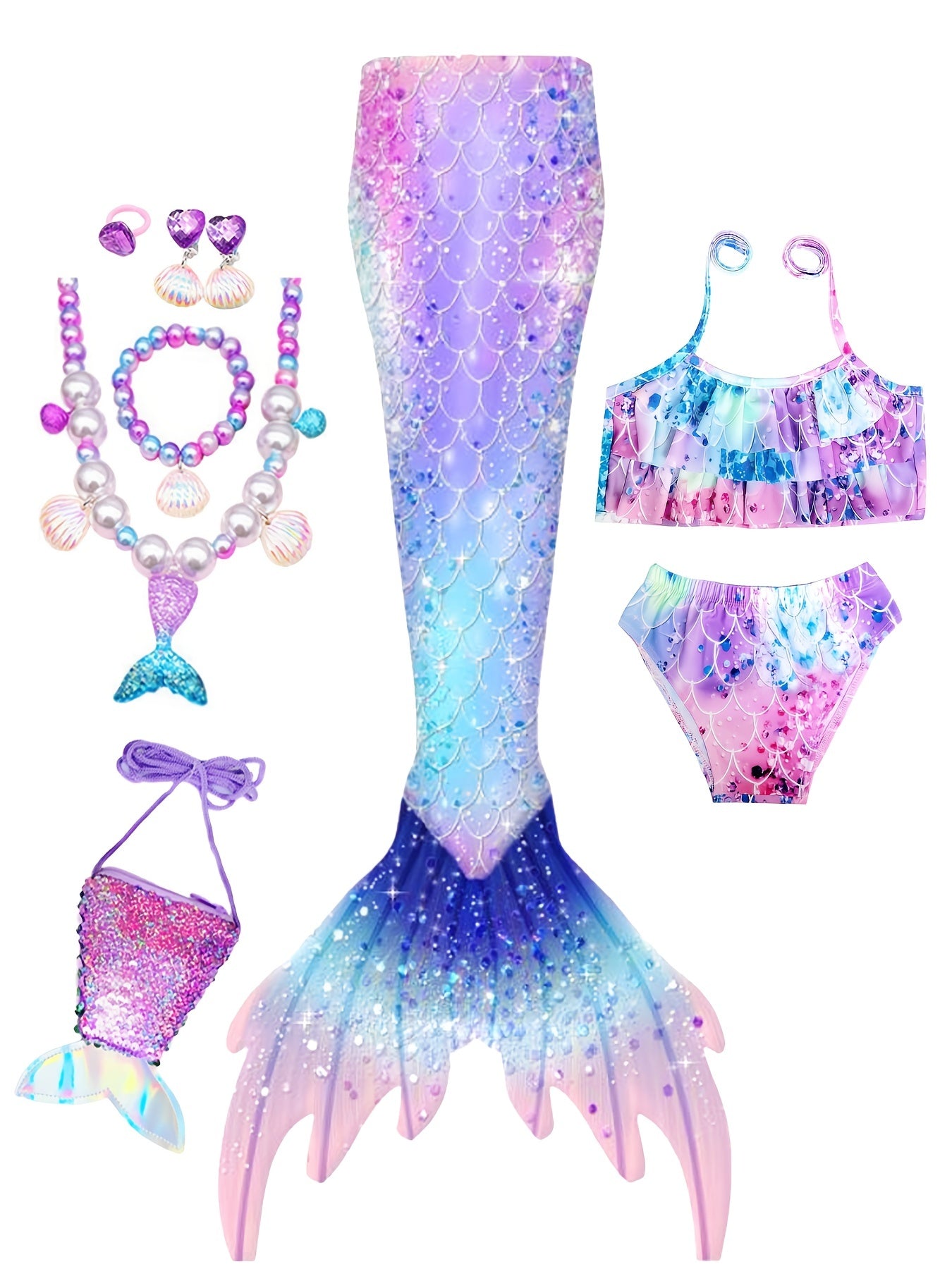 Girls Mermaid Tail Bikini Swimsuit Set