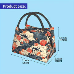 Floral Waves Insulated Lunch Bag for Beaches and Hikes