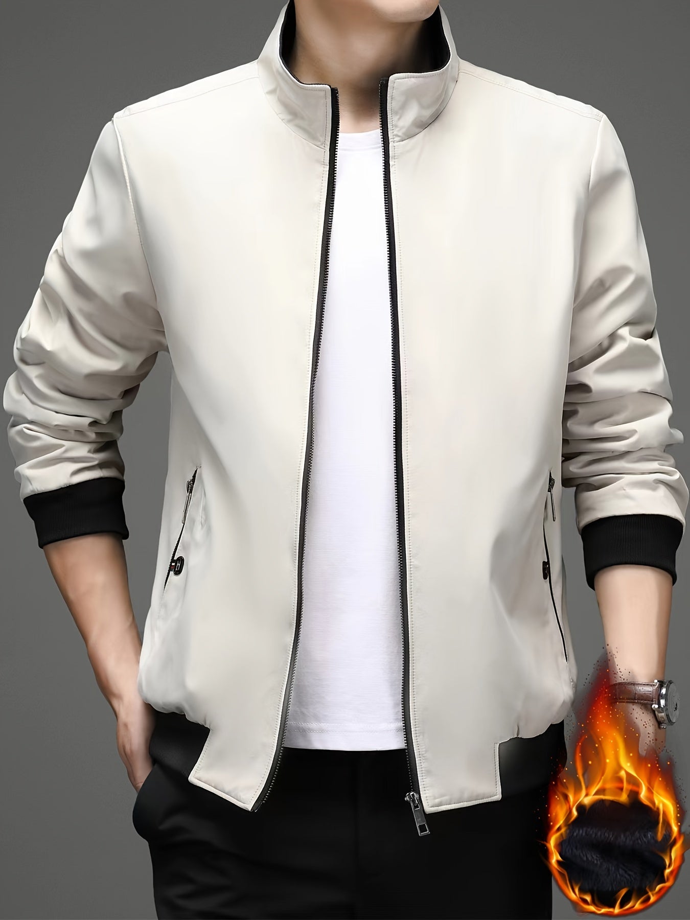 Men's Thickened Fleece Zipper Jacket Business Casual