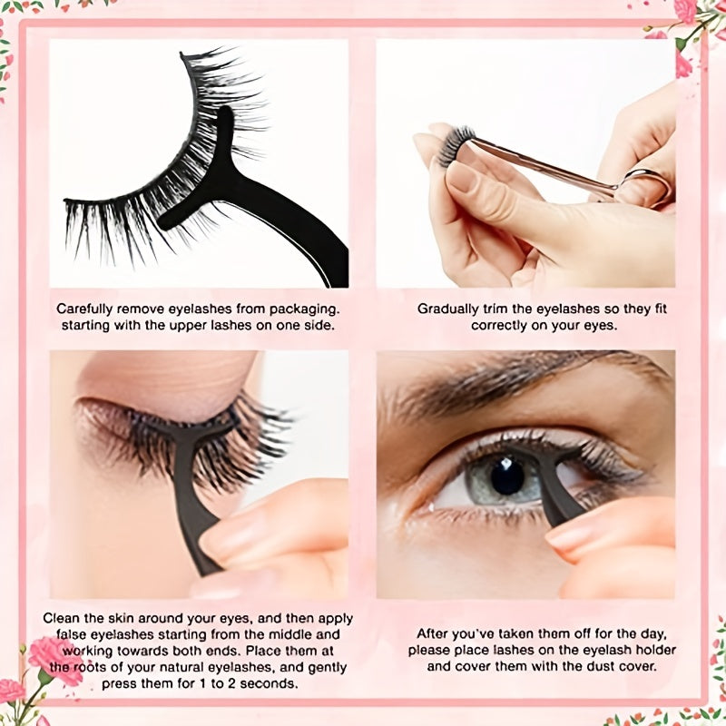 3 Pairs Magnetic Eyelashes With Eyeliner And Tweezers Reusable