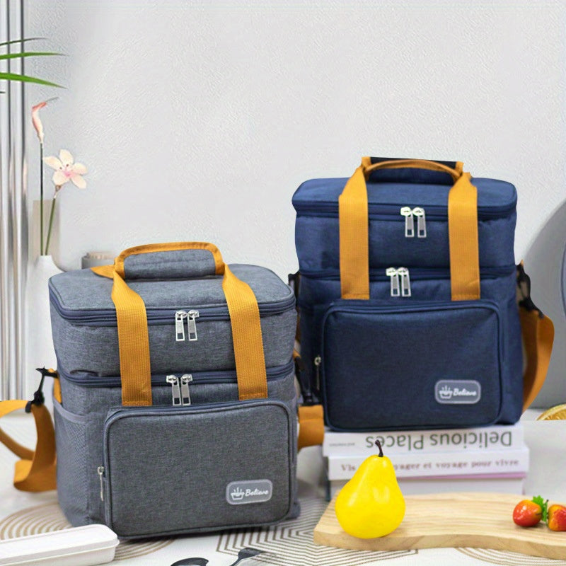 Stylish Insulated Lunch Bag Double Layer Waterproof Large Capacity