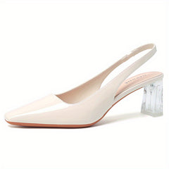Women's Square Toe Slingback Heels Slip On Dress Pumps