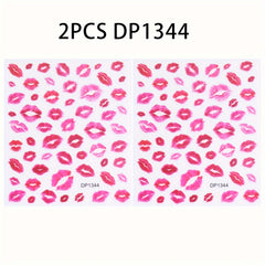 2pcs Heart & Lip Nail Art Stickers Matte Finish Self Adhesive