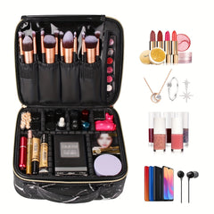 Travel Makeup Train Case Organizer Portable Storage Bag With Adjustable Dividers