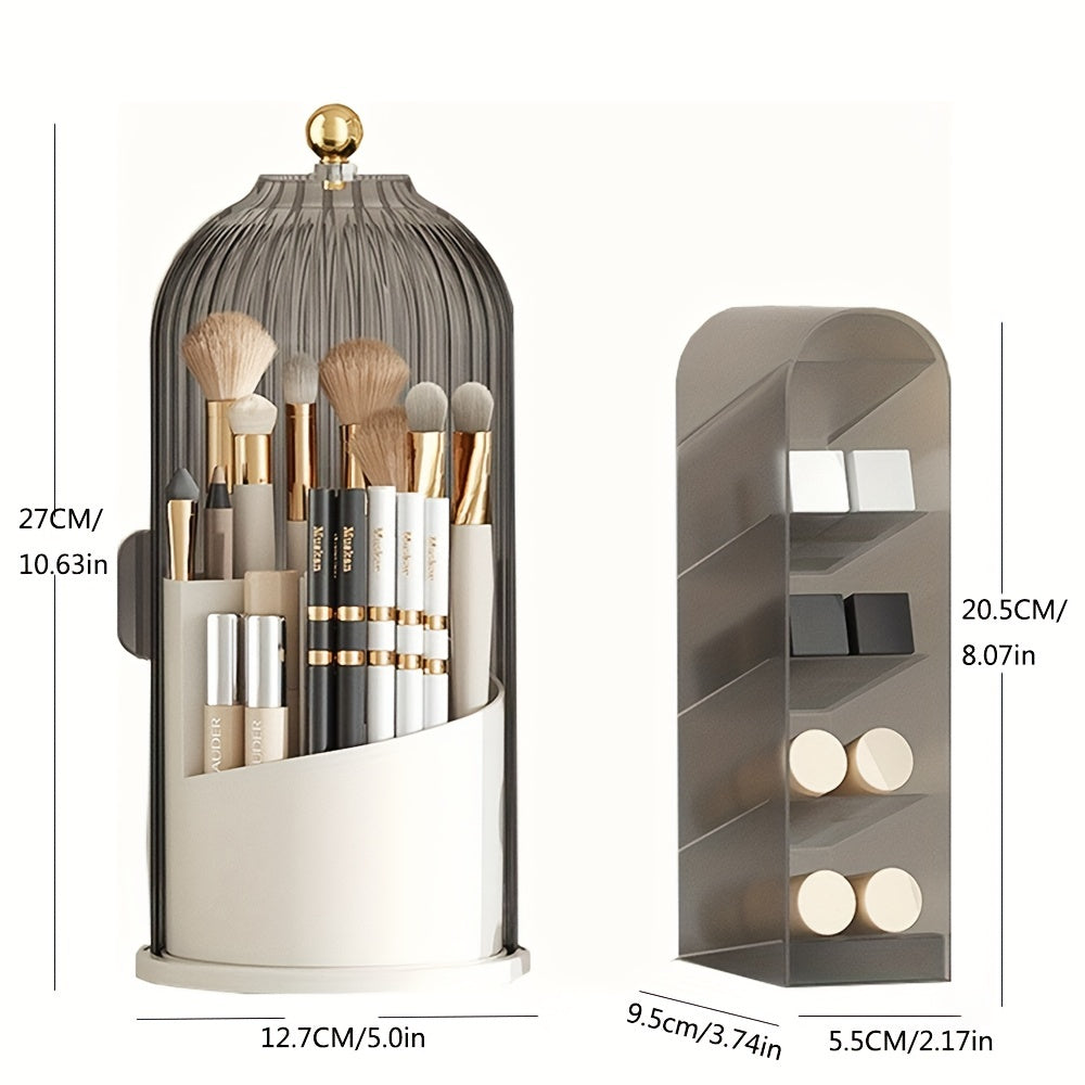 360 Rotating Clear Acrylic Makeup Brush Organizer with Dustproof Cover