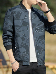 Geometric Print Varsity Jacket Men's Casual Baseball Coat