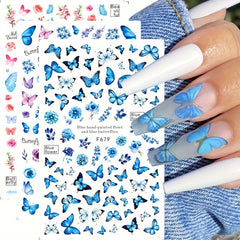 6pcs Butterfly Nail Art Stickers Floral Designs Self-Adhesive Nail Decorations