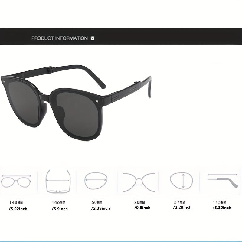 Square Frame Sunglasses Foldable Rivet Decor Polarized Glasses