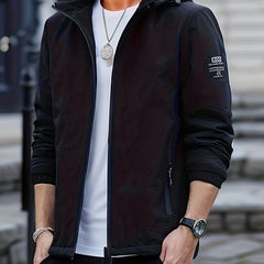 Hooded Windbreaker Jacket Men's Zip Up Coat for Outdoor Activities