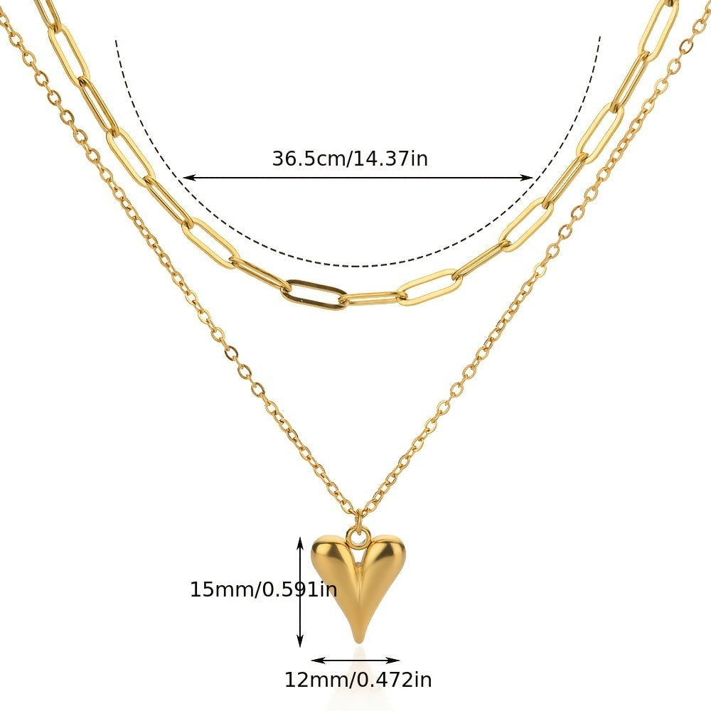 Love Stainless Steel Golden Double Layer Necklace For Couple