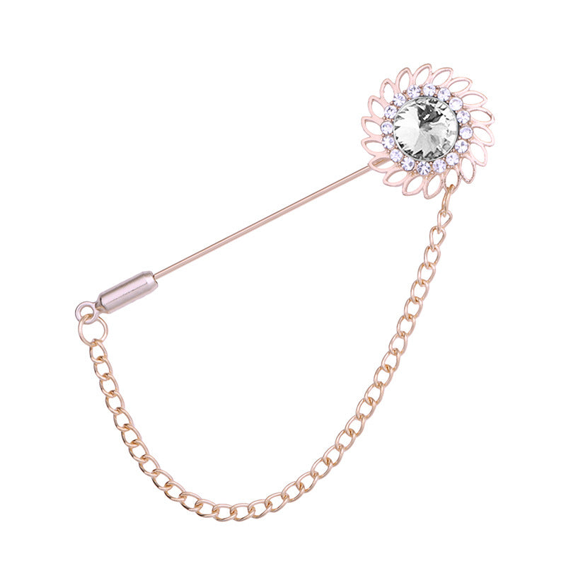 Men's Sunflower Long Brooch Pin Business Suit Jacket Accessories