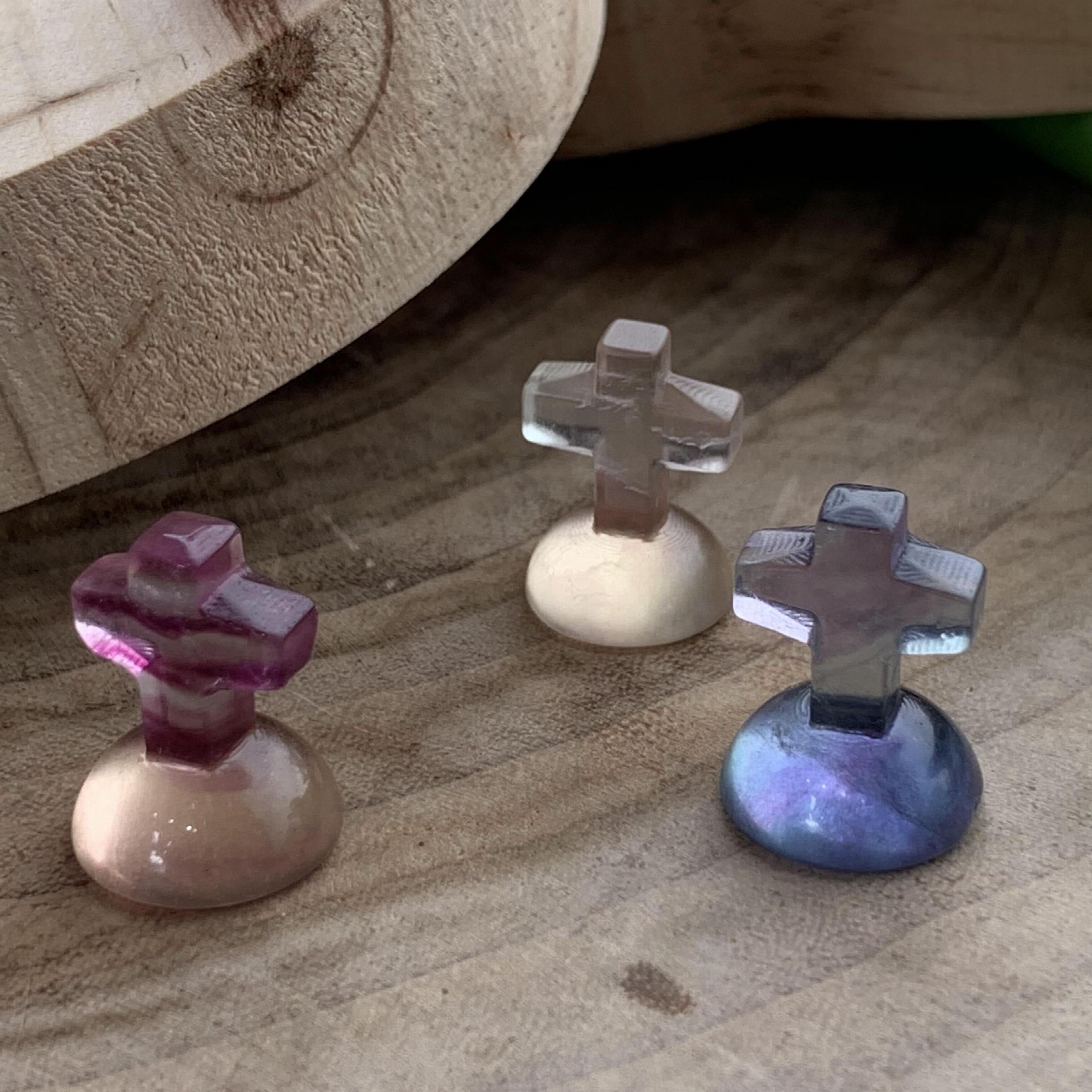 Rainbow Fluorite Gravestone Cross Carving Crystal Healing Stones