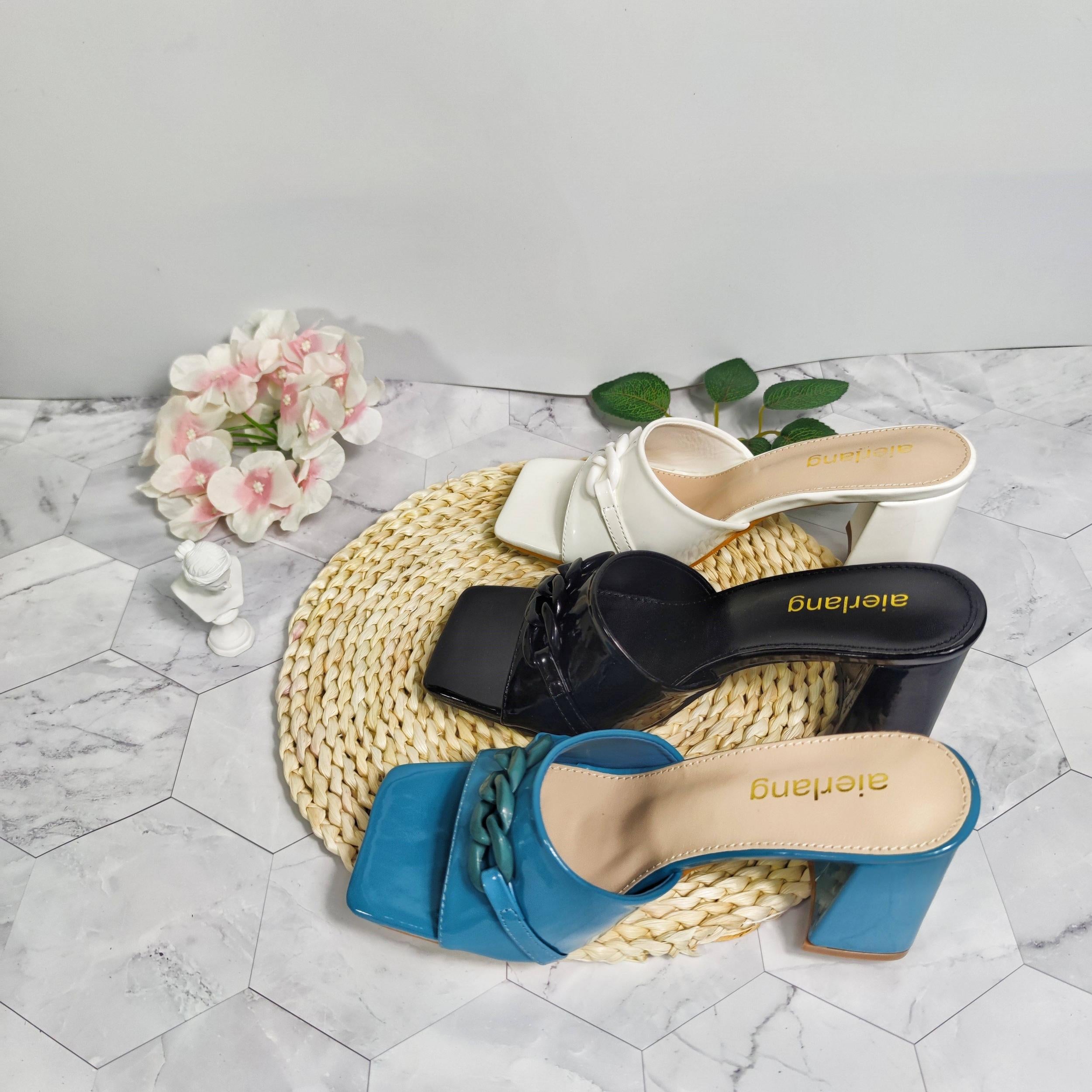 Women's Chain Decor Mule Sandals High Heels