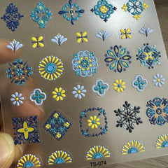 5D Embossed Flower Nail Art Stickers Bohemian Style Nail Art Decals