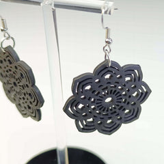 Flower Hollow Dangle Earrings Wooden Boho Style Gift