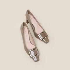 Women's Square Buckle Pumps Square Toe Chunky Heels