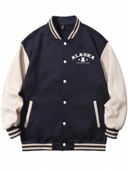 Bear Pattern Embroidery Varsity Jacket Men's Casual Button Up Jacket