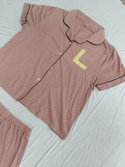 Ribbed Letter Print PJ Set Long Sleeve Top & Pants Women's Loungewear