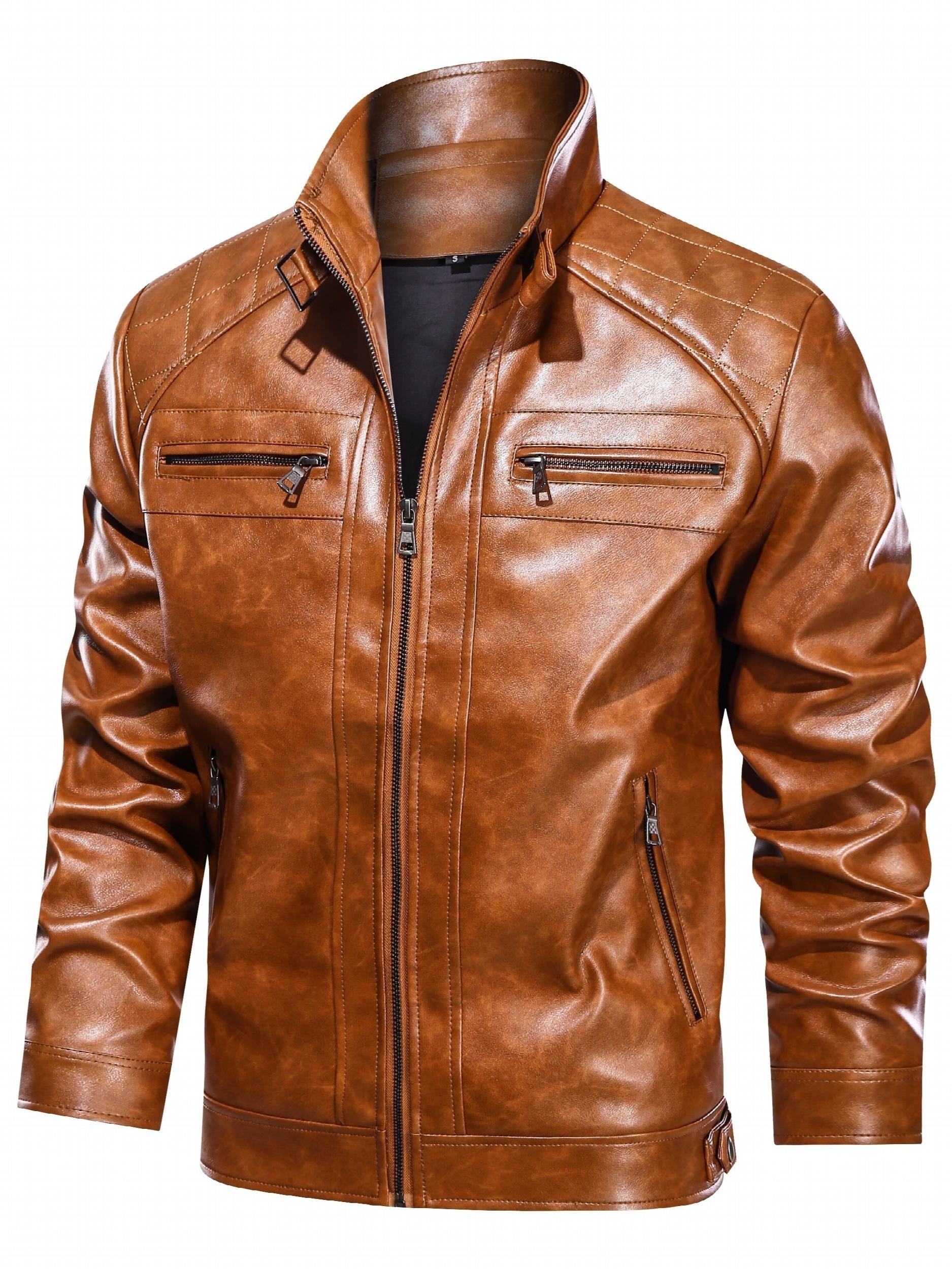 Men's Classic PU Biker Jacket Zip Up Faux Leather