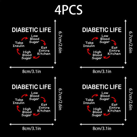 4pcs Diabetic Life UV DTF Waterproof Stickers Blood Sugar for DIY Crafts