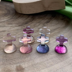 Rainbow Fluorite Gravestone Cross Carving Crystal Healing Stones