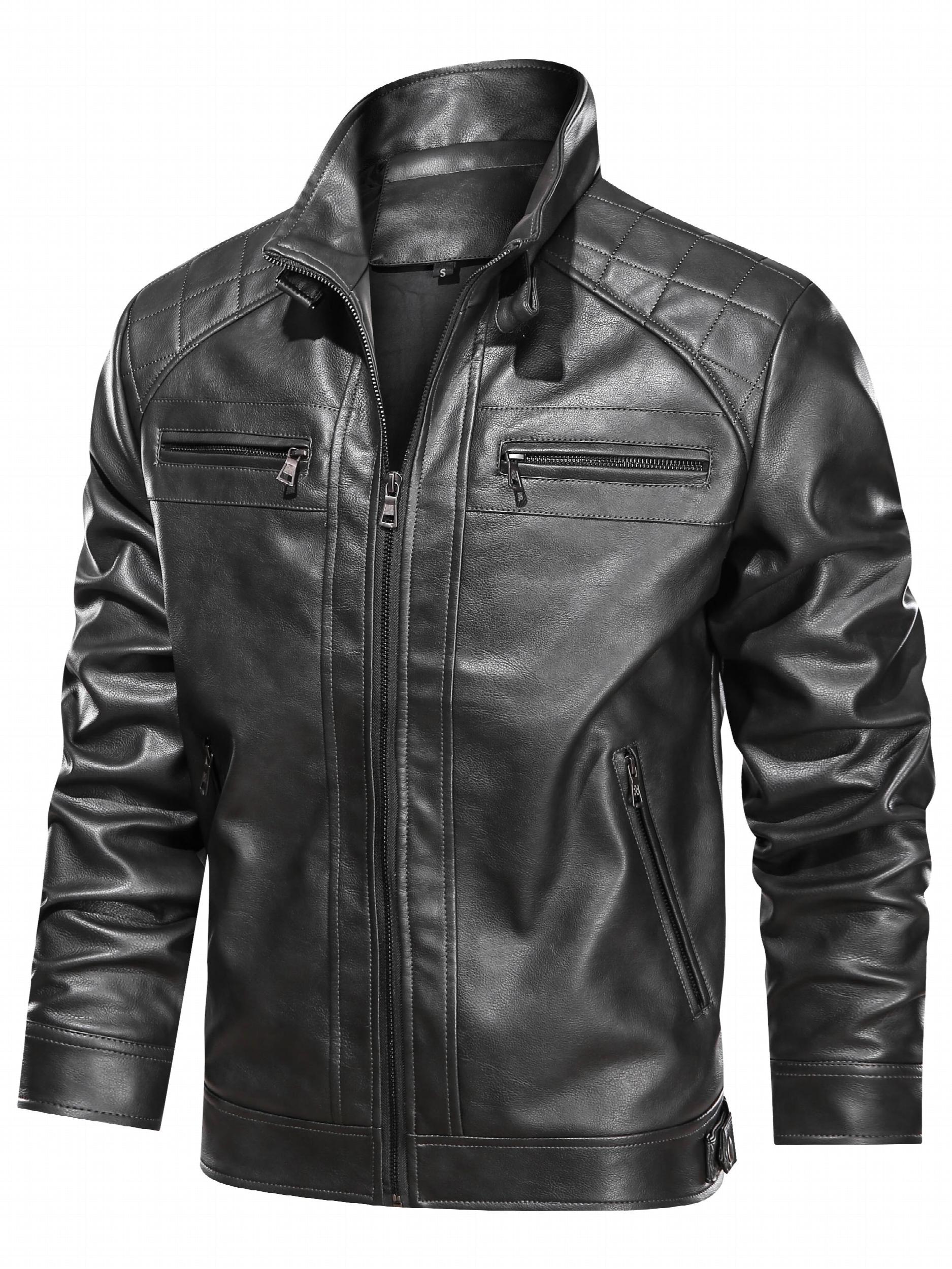 Men's Classic PU Biker Jacket Zip Up Faux Leather