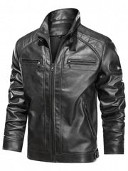 Men's Classic PU Biker Jacket Zip Up Faux Leather