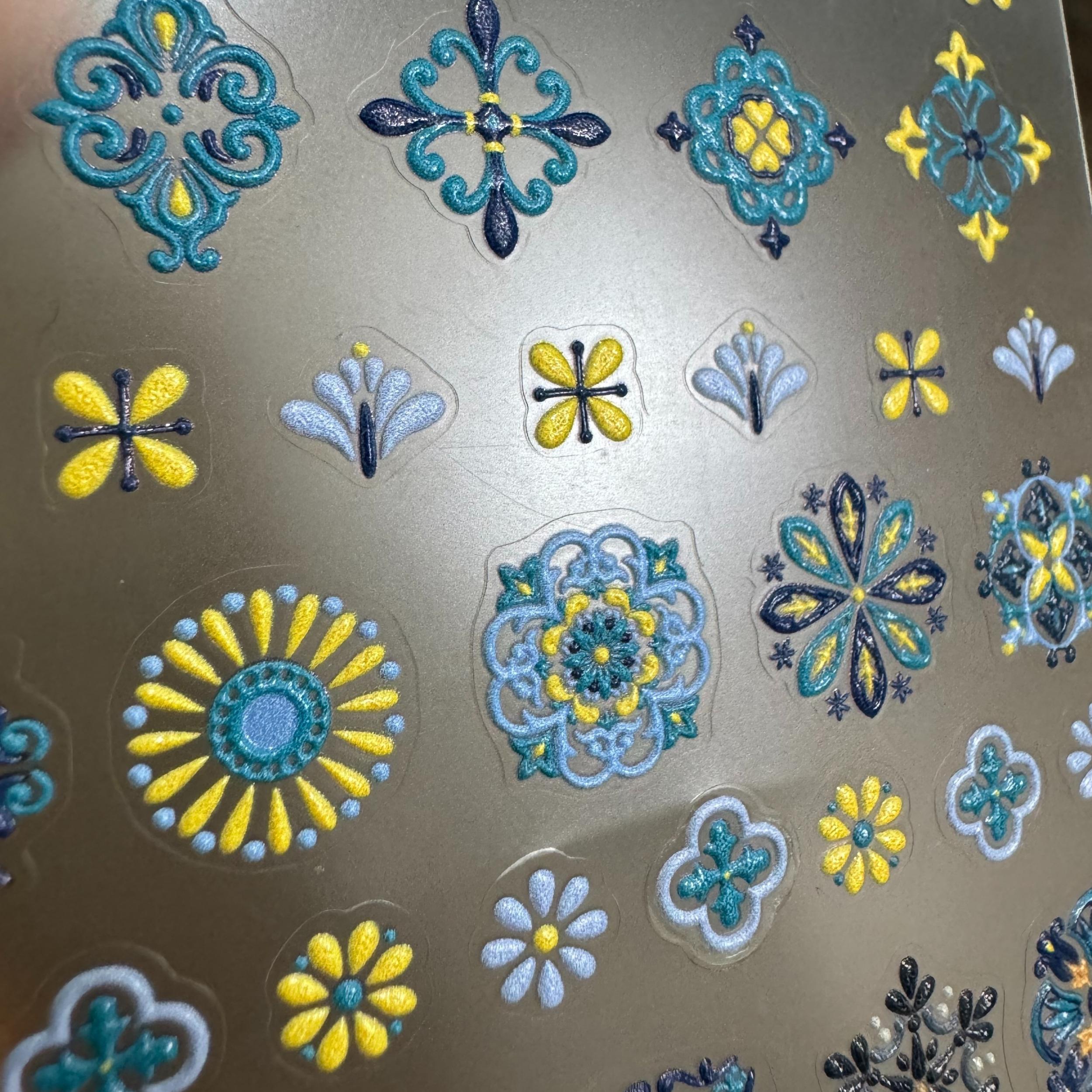 5D Embossed Flower Nail Art Stickers Bohemian Style Nail Art Decals