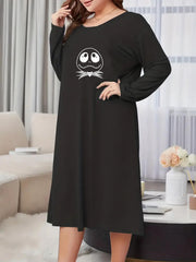 Skull Print Long Sleeve Nightdress