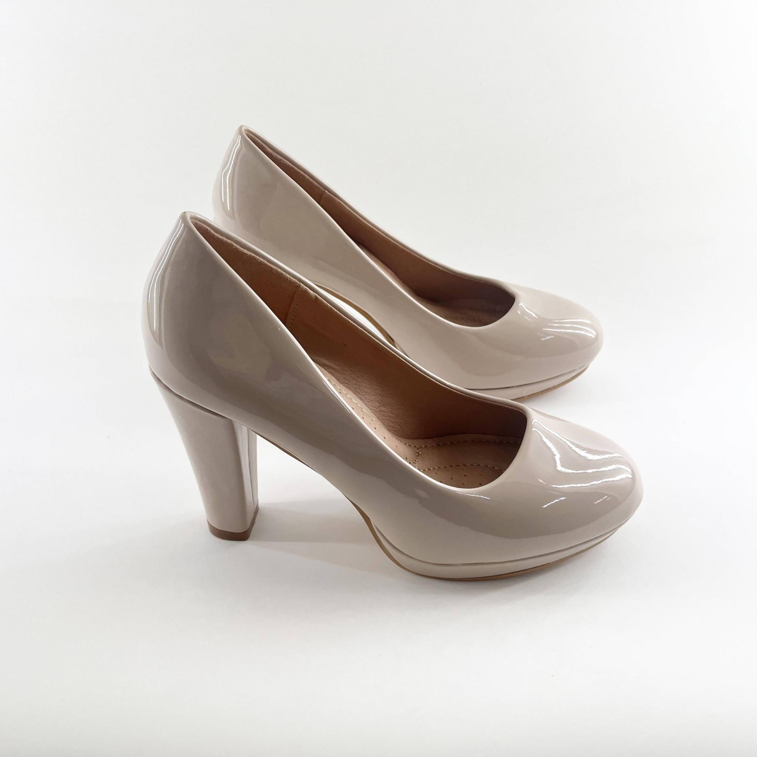Women's Platform Court Pumps Patent Leather Block Heels