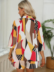 Casual Block 2pc Set Shirt & Drawstring Shorts Outfits Women's Clothing