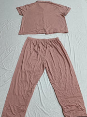 Ribbed Letter Print PJ Set Long Sleeve Top & Pants Women's Loungewear