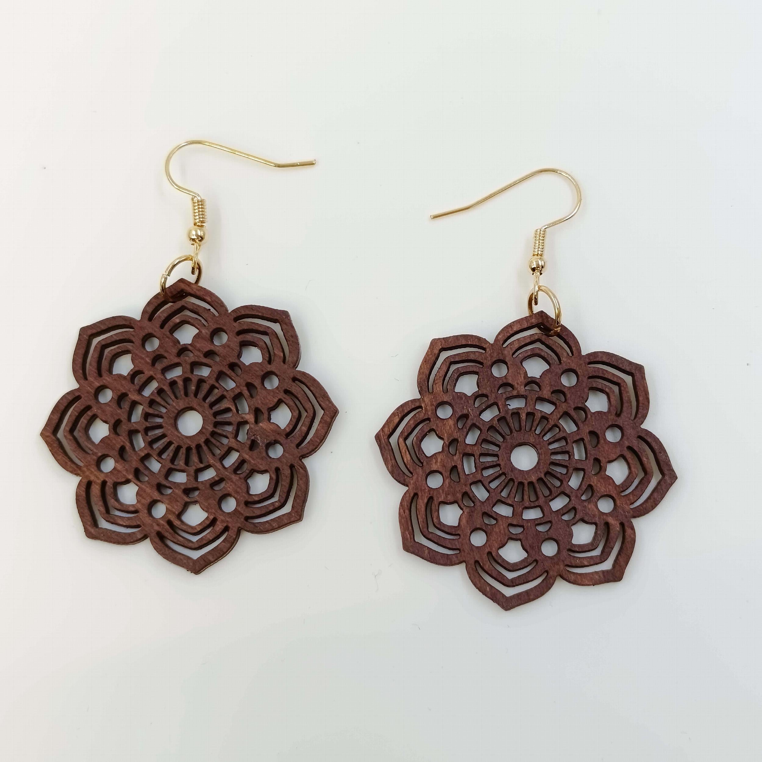 Flower Hollow Dangle Earrings Wooden Boho Style Gift