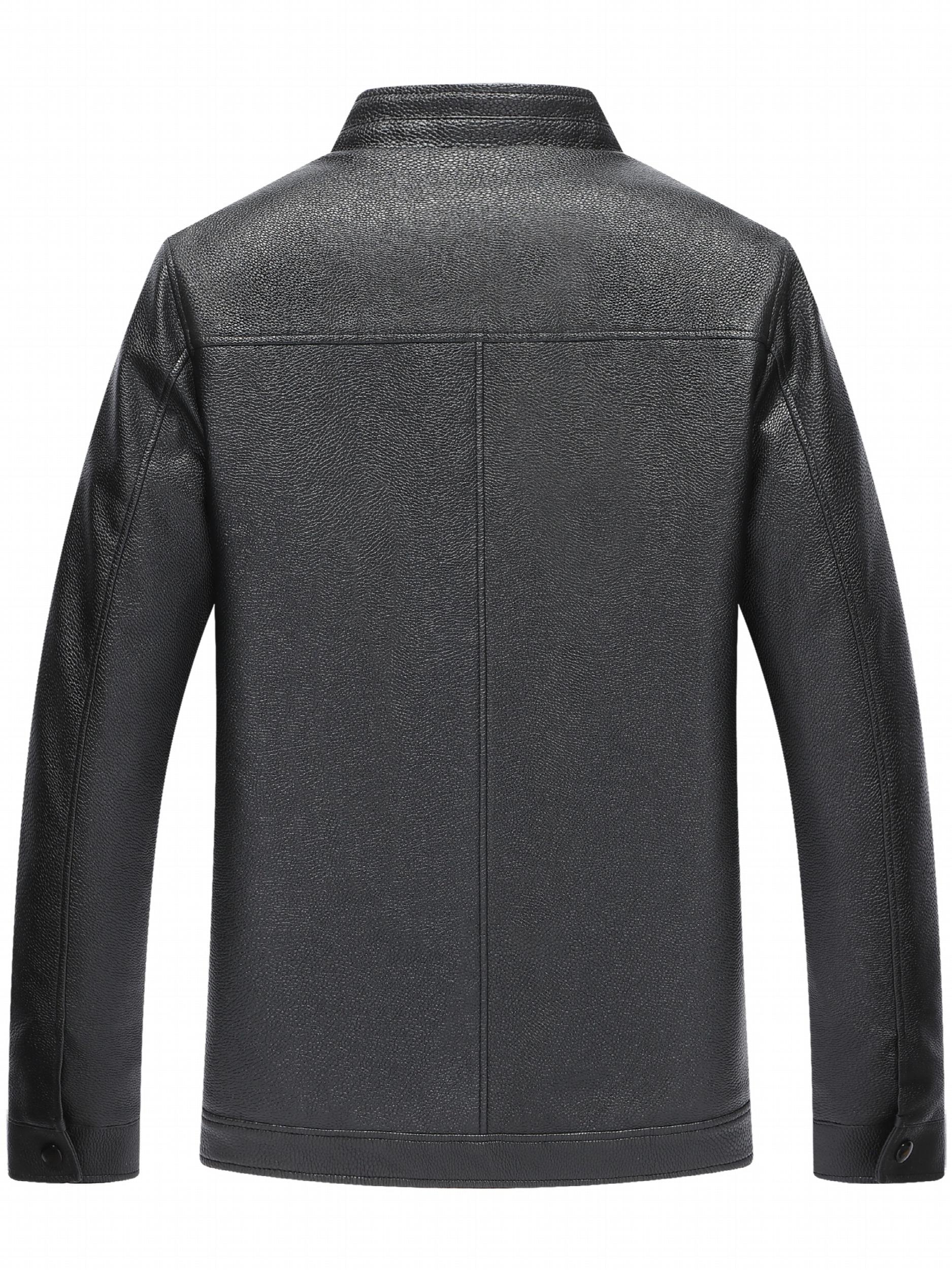 Men's Casual PU Leather Jacket Thick Fleece Thermal Zipper Jacket
