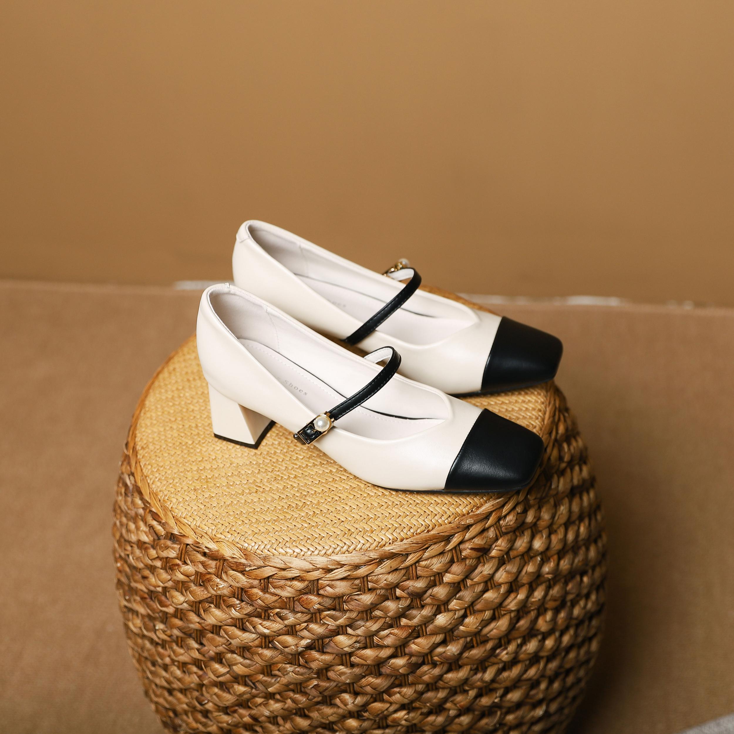 Women's Colorblock Chunky Heels Square Toe Dress Pumps