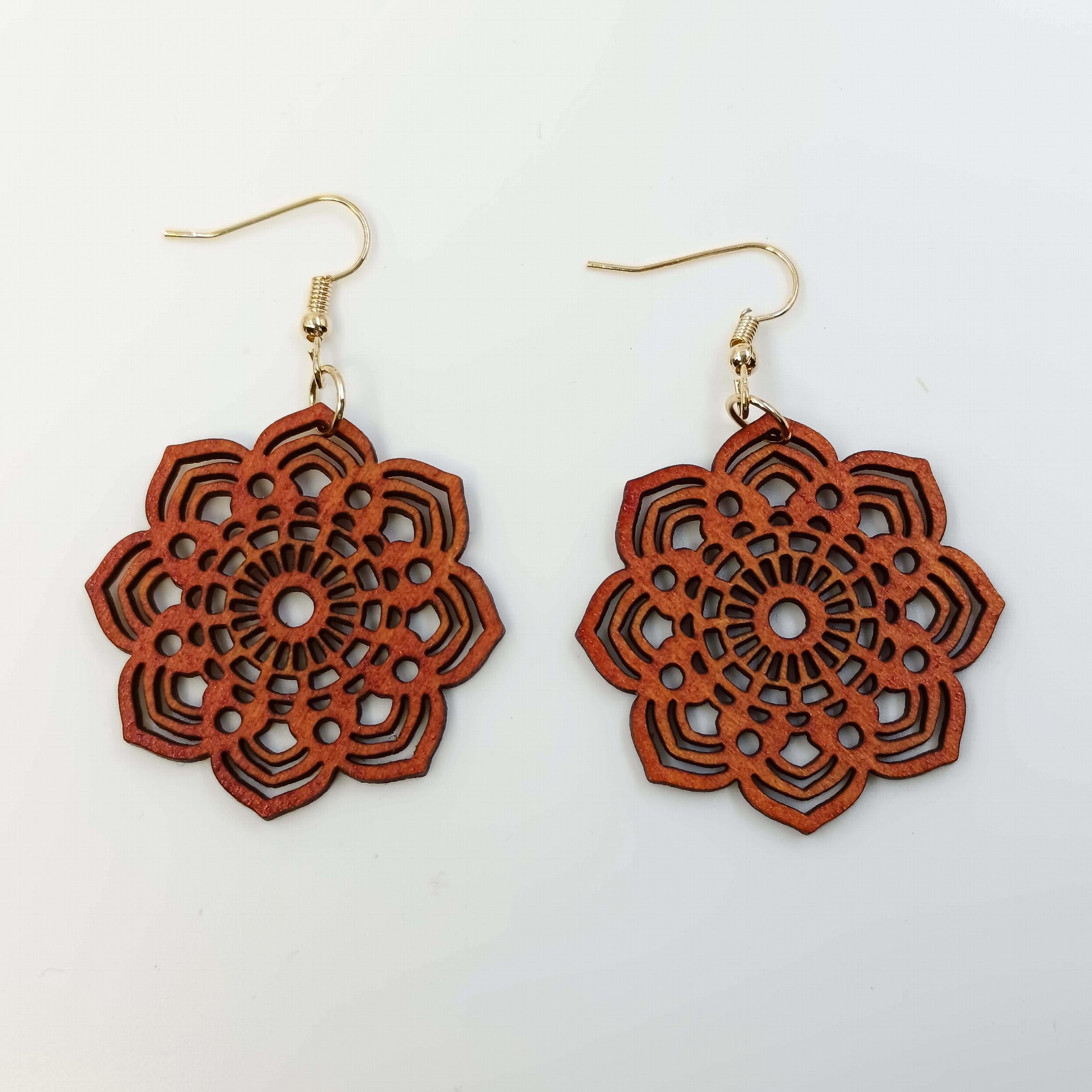 Flower Hollow Dangle Earrings Wooden Boho Style Gift