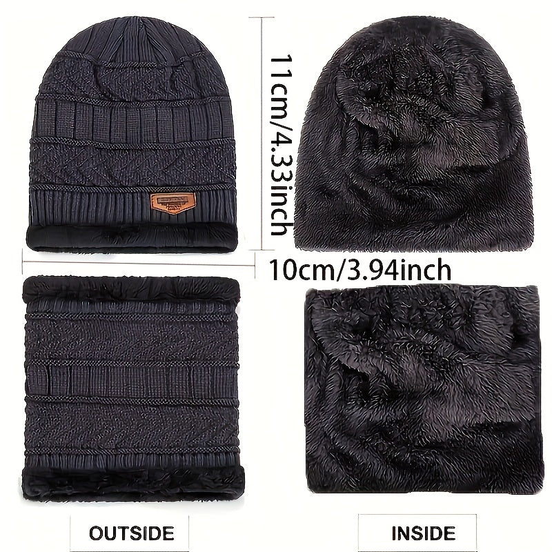 Winter Warm Knitted Hat & Scarf Set, Windproof Beanie & Scarf