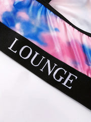 Sporty Tie Dye Letter Tape Plus Size Bra