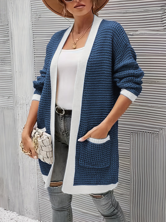  Colorblock Long Sleeve Open Front Cardigan