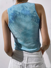 Graphic Print Ribbed Tank Top Y2K Crew Neck Summer Sleeveless Top Women's
