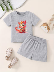 Toddler Kid 2pcs Cartoon Pattern Set Short Sleeve T shirt & Shorts