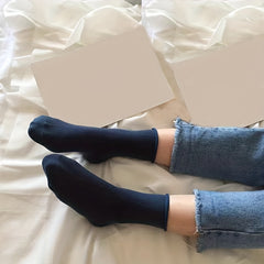 4 Pairs Rolled Edge Mid Tube Socks Women's Stockings