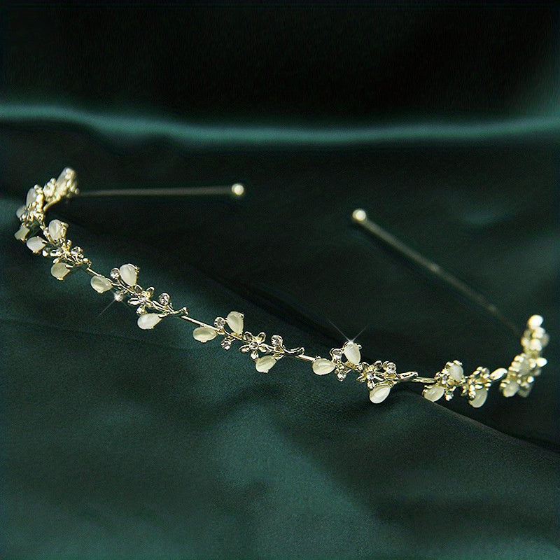 Rhinestone Flower Metal Headband Leaf Headdress Hair Band
