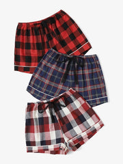 3-Pack Women's Red Plaid Tie Front Sleep Shorts