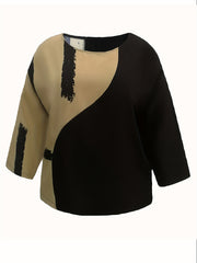  Colorblock Brush Print Half Sleeve Top