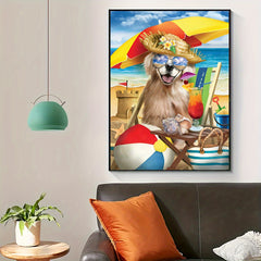 Beach Dog Pattern Canvas Painting Poster for Home Wall Decoration