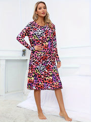 Leopard Lounge Dress Ruffle Home Dress Women's Loungewear