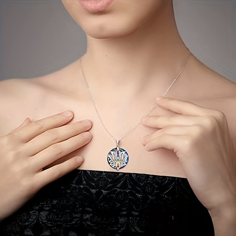 7 Chakra Necklace Lotus Pendant Yoga Chakra Healing Stone Bar Necklace