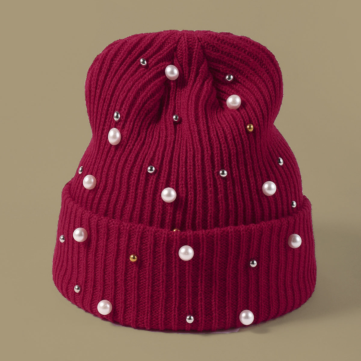 Faux Pearl Beanie Hat Classic Winter Warm Knitted Hat For Women