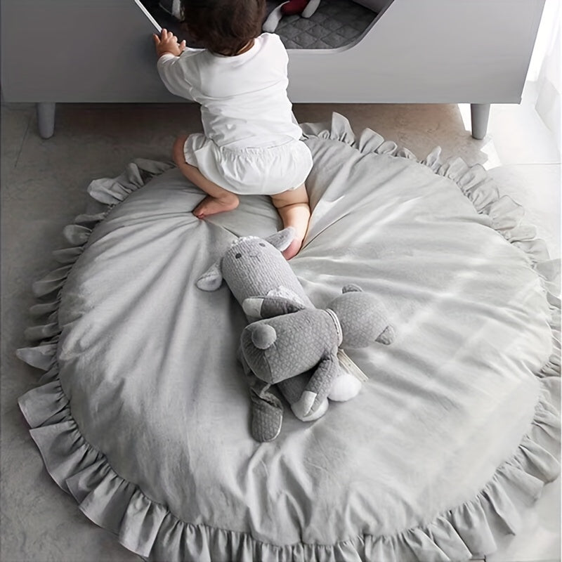 Baby Cotton Play Mat Round Ruffled Cushion Soft Breathable Crawling Pad